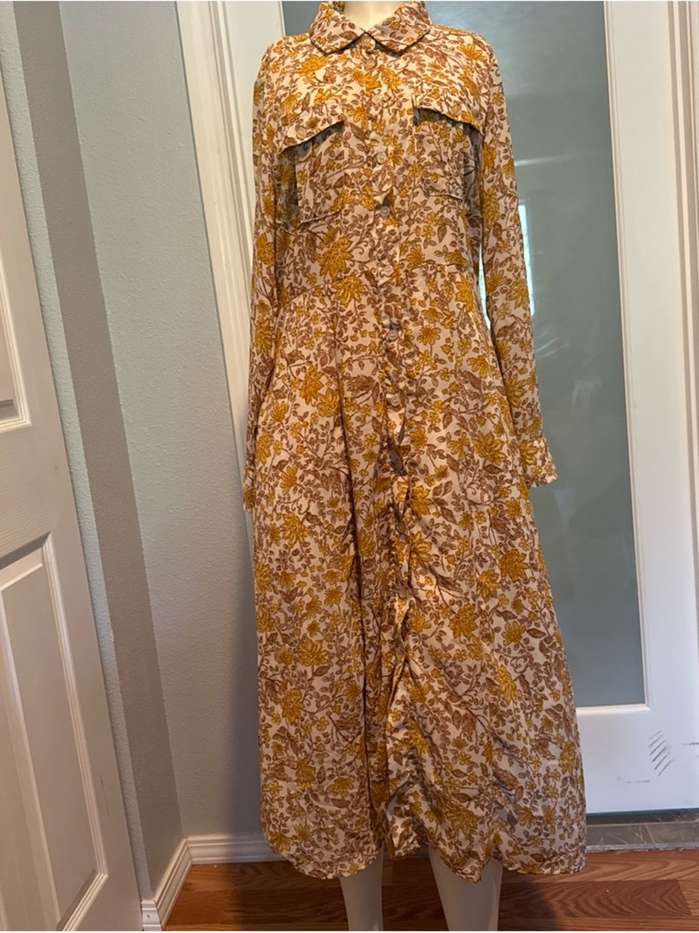 Lucky Brand Mustard and Cream Floral Maxi Dress